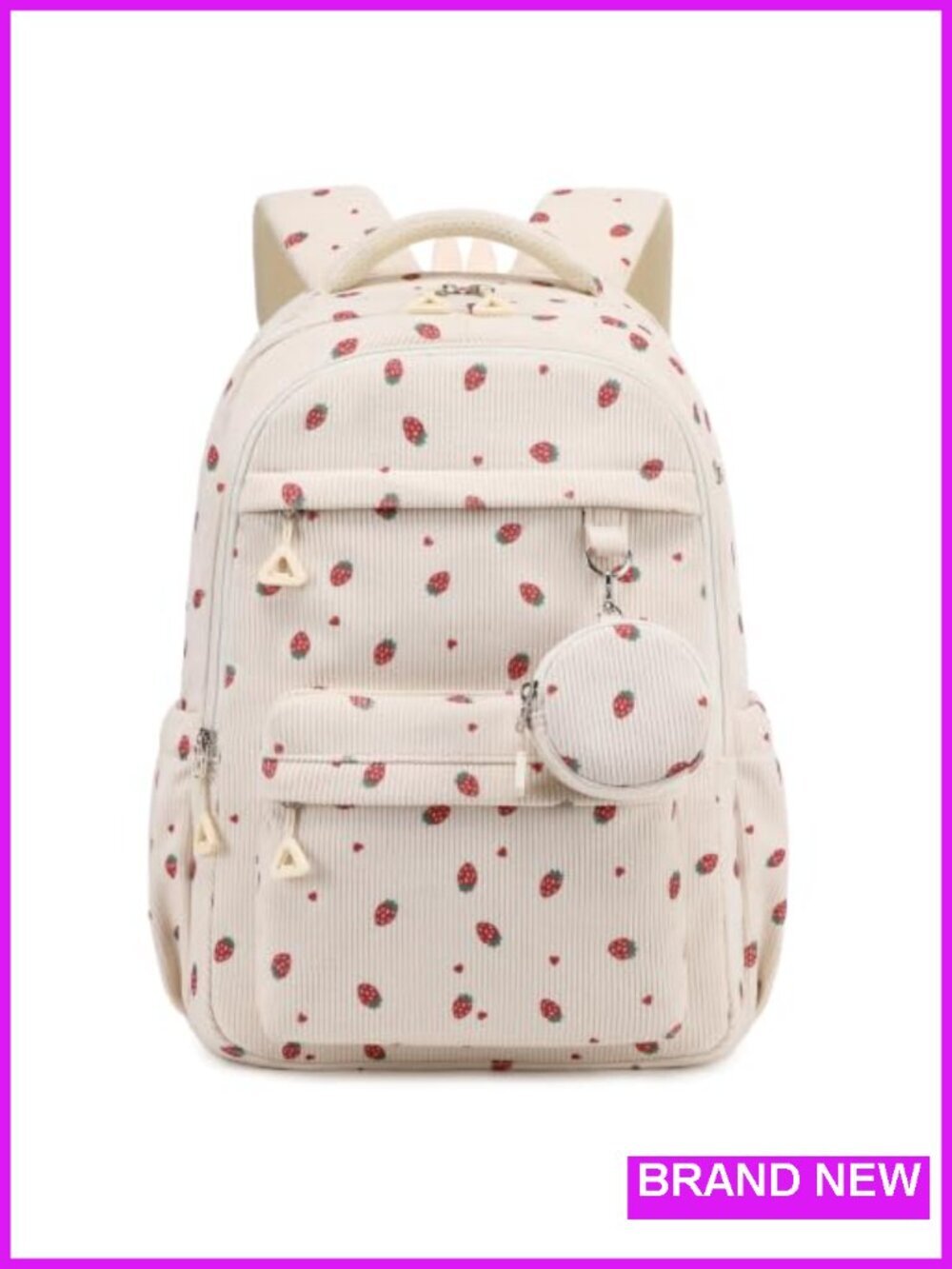 Lightweight Laptop Backpack with Corduroy Fabric, Padded Straps, Strawberry
